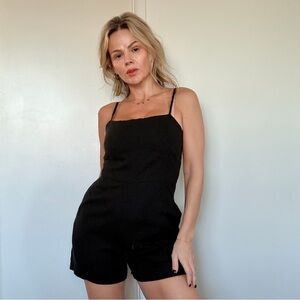 Almina Concept Camisole Linen Playsuit in Black